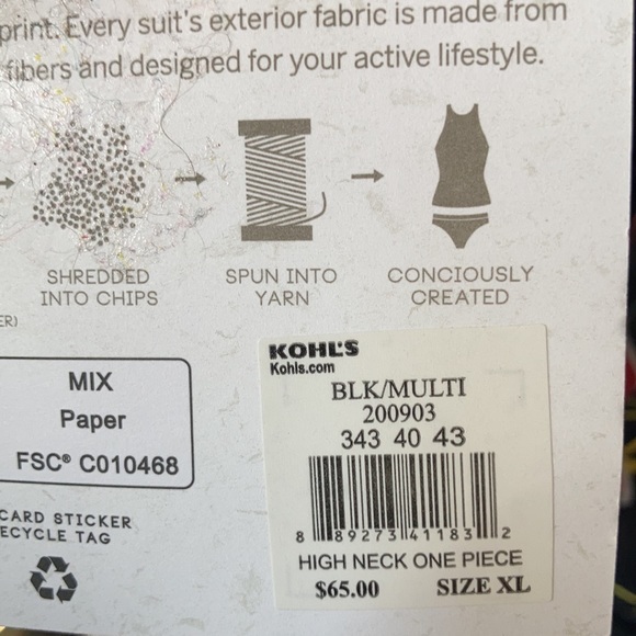 Relisted Ecobeach one piece high neck black w floral printed swimsuit S L XL - Picture 12 of 13